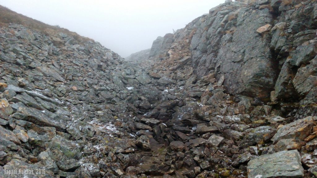 Tästä menen. Rotko osoittautuu vaikeimmaksi maastokohdaksi, mistä olen koskaan mennyt.