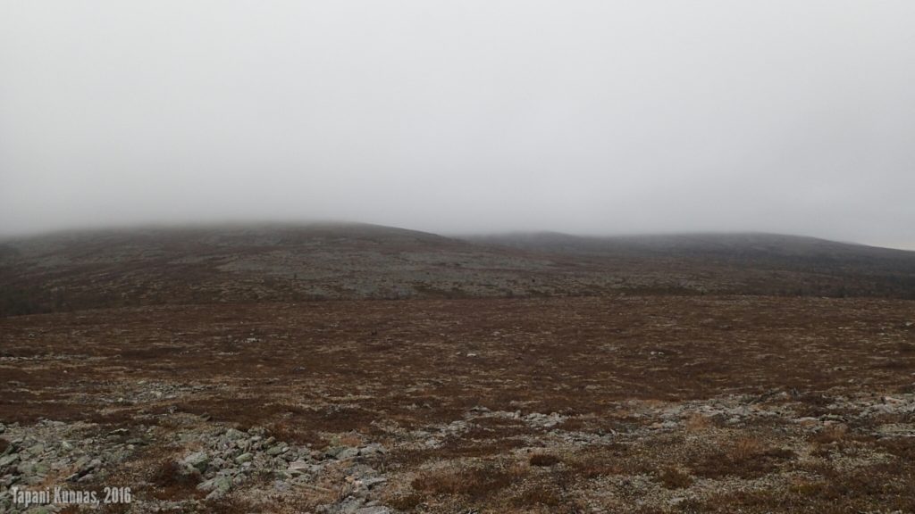 Feaskkervárrin huiputuksen jälkeen laskeudun hakemaan vauhtia laaksosta, jonka takana kohoavat Láŋká (620 m), sen itäpuolinen nimetön huippu (570 m) ja Gaskkamušaláš (590 m).