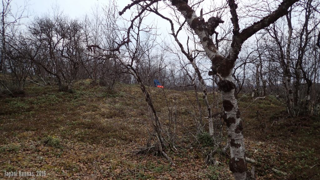 Telttakääröni suojapussi on myös turvavaruste. Hohto-oranssina se erottuu maastossa kauas.