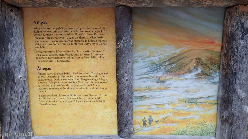 Ailigastunturista kertova opastaulu polun varressa.